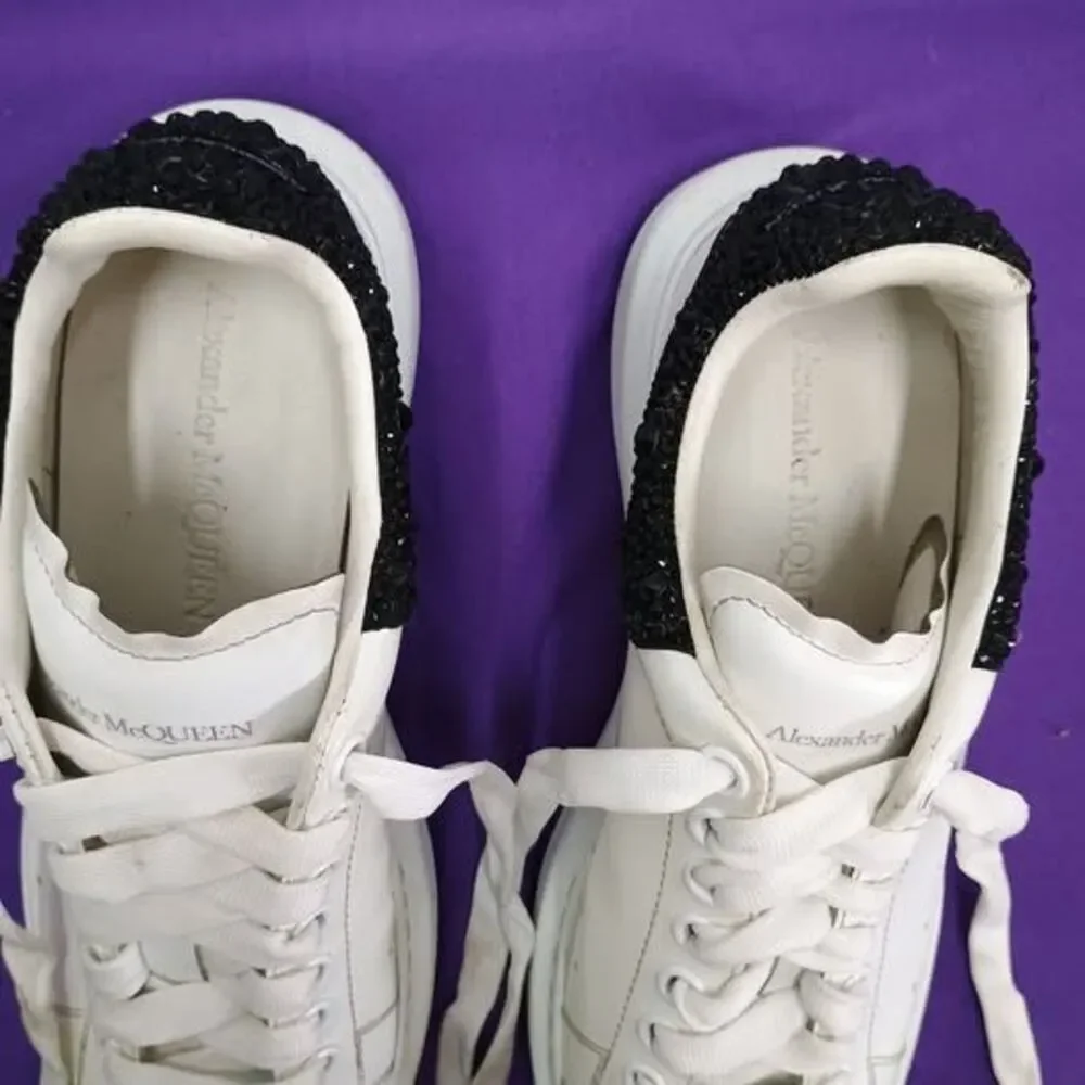 Alexander McQueen Oversized Sneaker in White/jet Black Crystal Embellished